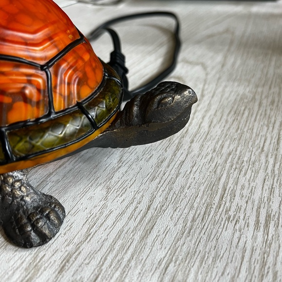 Tiffany Style Amber Glass Turtle Table Lamp - Metal Base Removable Shell - Picture 3 of 17